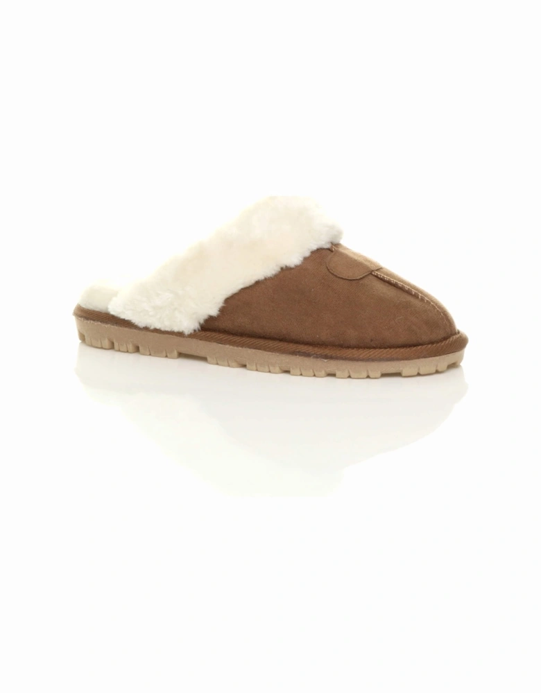 Flat  Heel Faux Fur Lined Slip On Memory Foam Mules  Slippers