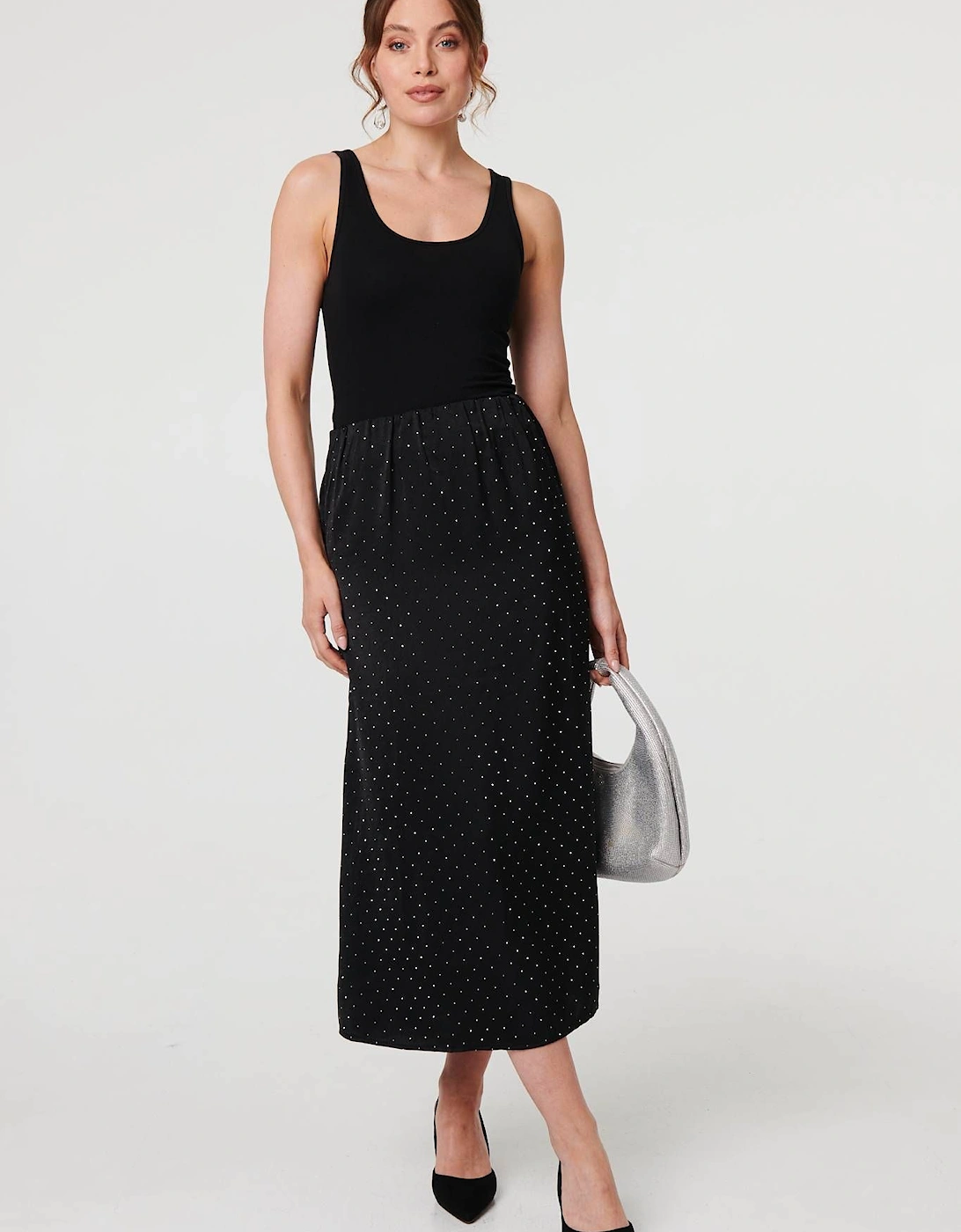 Diamante Detail High Waist Midi Skirt, 2 of 1