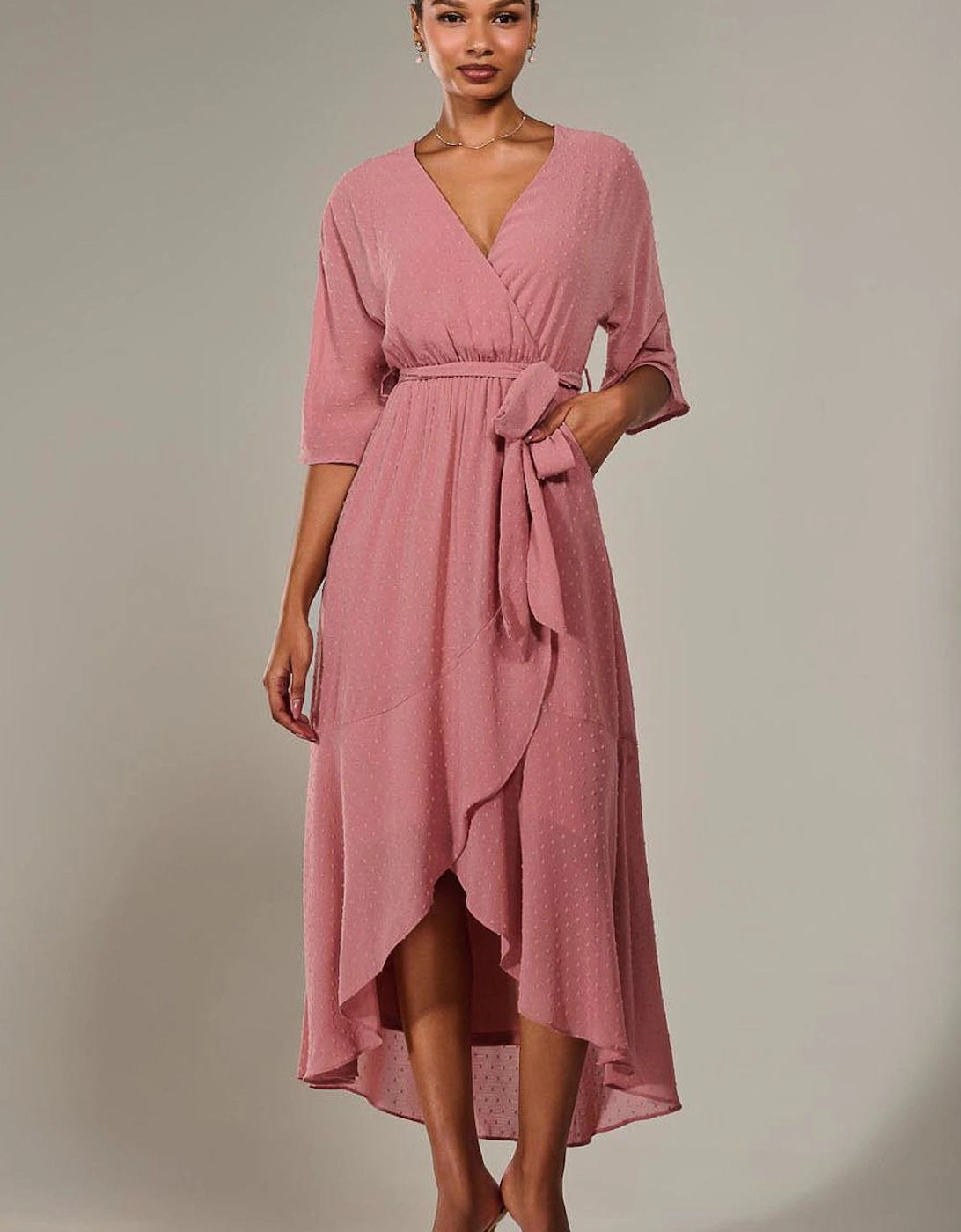 Wrap Tie Front Midi Dress, 2 of 1