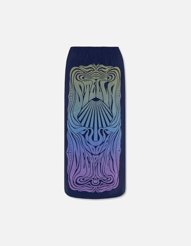 Velvet Finish Elasticated Waist Printed Skirt - Blue