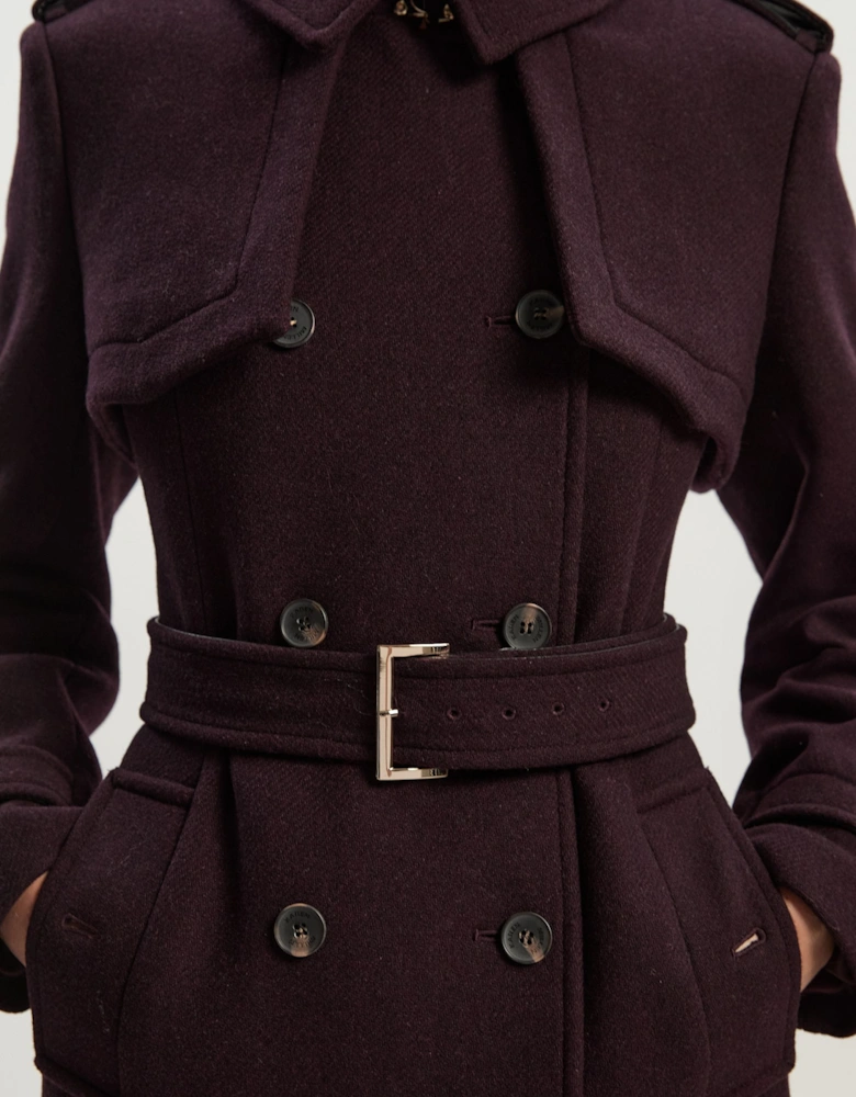 Wool Pu Mix Tailored Belted Trench Maxi Coat