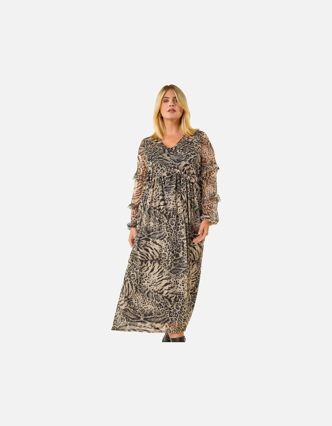 Curve Animal Print Frill Midi Dress, 2 of 1