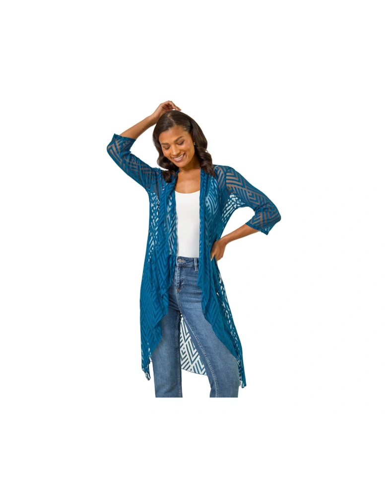 Mesh Burnout Longline Kimono