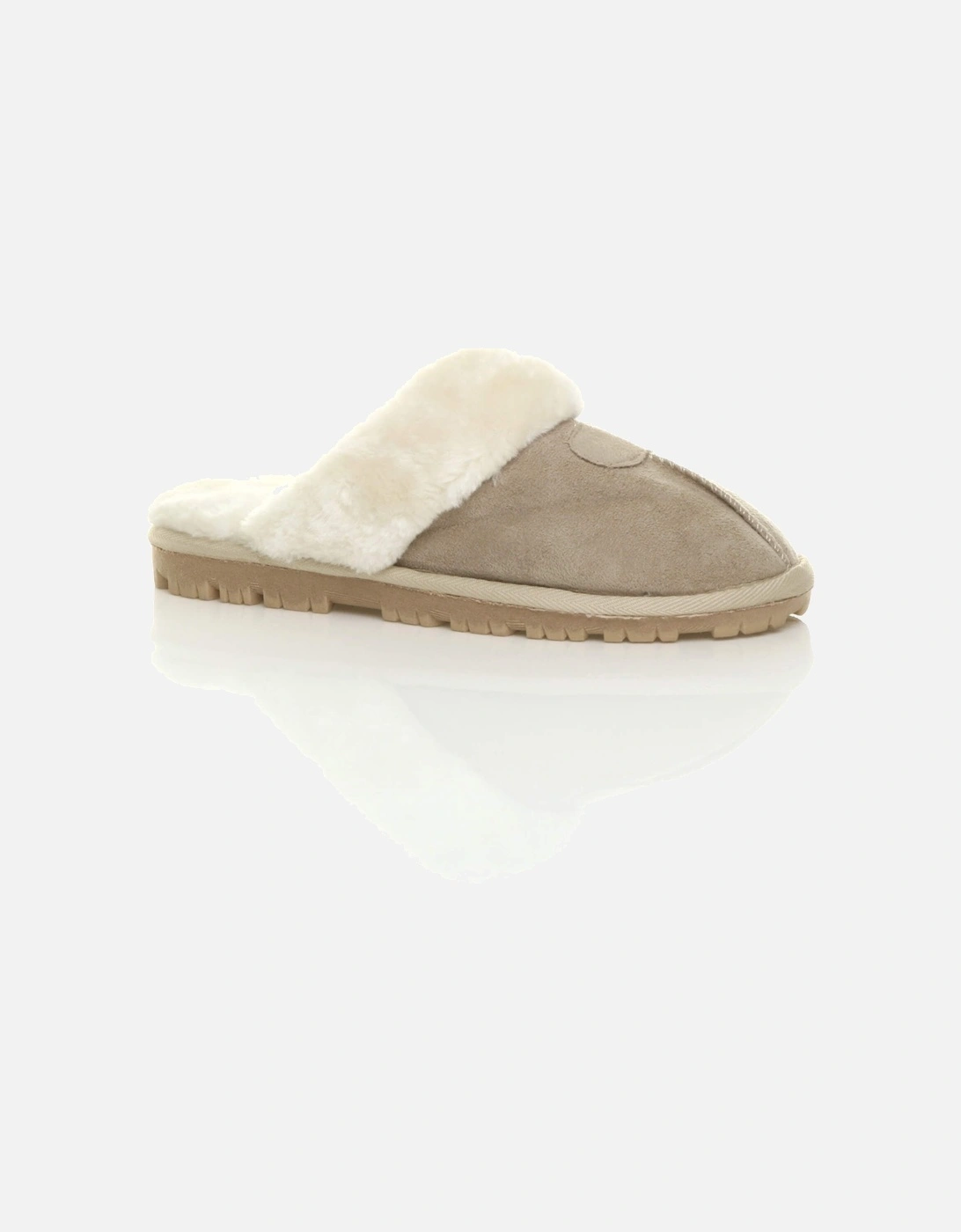 Flat  Heel Faux Fur Lined Slip On Memory Foam Mules  Slippers, 2 of 1