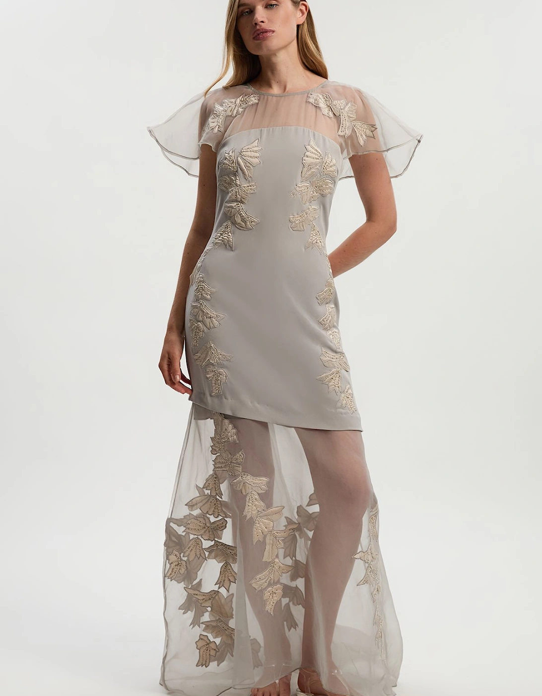 Tall Quilted Applique Organdie Angel Sleeve Woven Maxi Dress, 2 of 1
