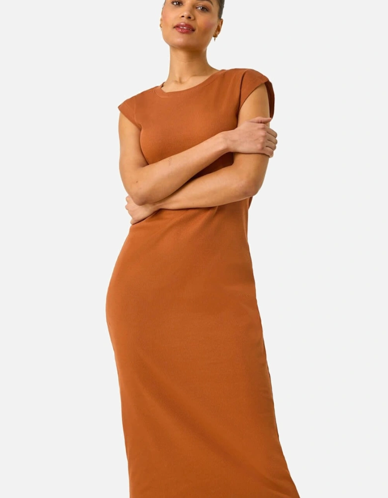 Ribbed Cap Sleeve Midi Dress