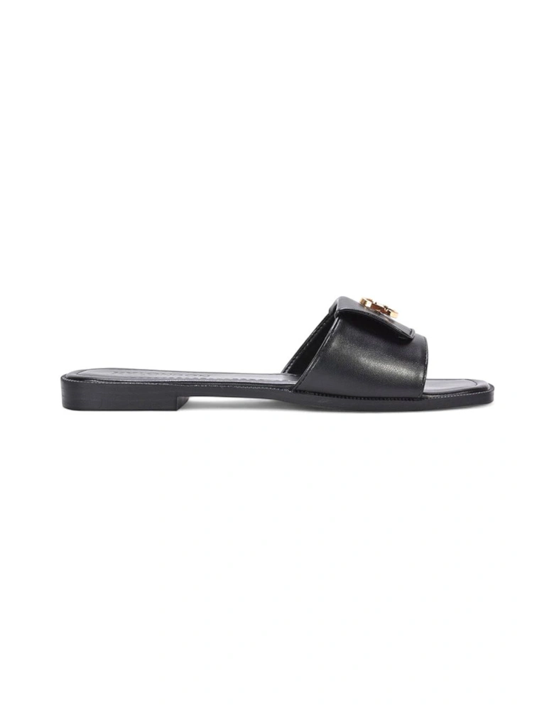 'Leigh' Open Toe Foldover Buckle Slip On Flat Slider Mules