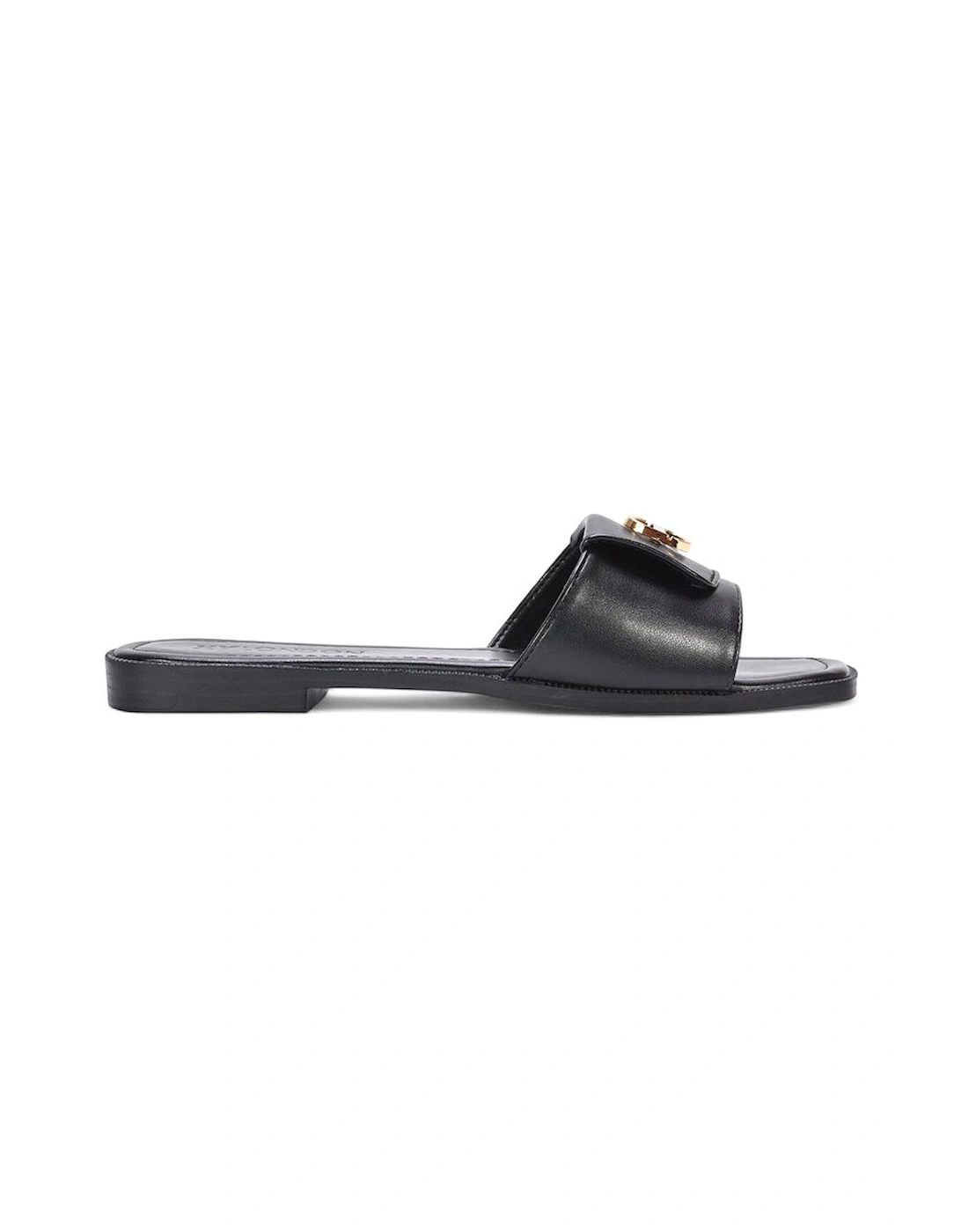 'Leigh' Open Toe Foldover Buckle Slip On Flat Slider Mules, 2 of 1
