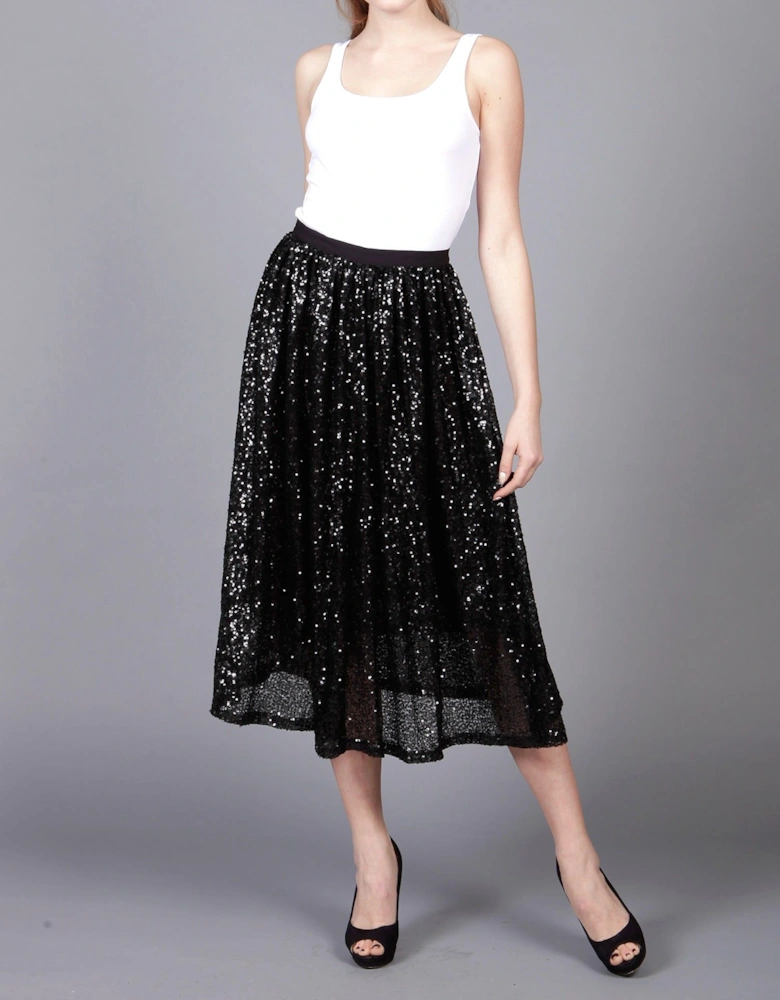 Elegant Black Sequin A-Line Skirt