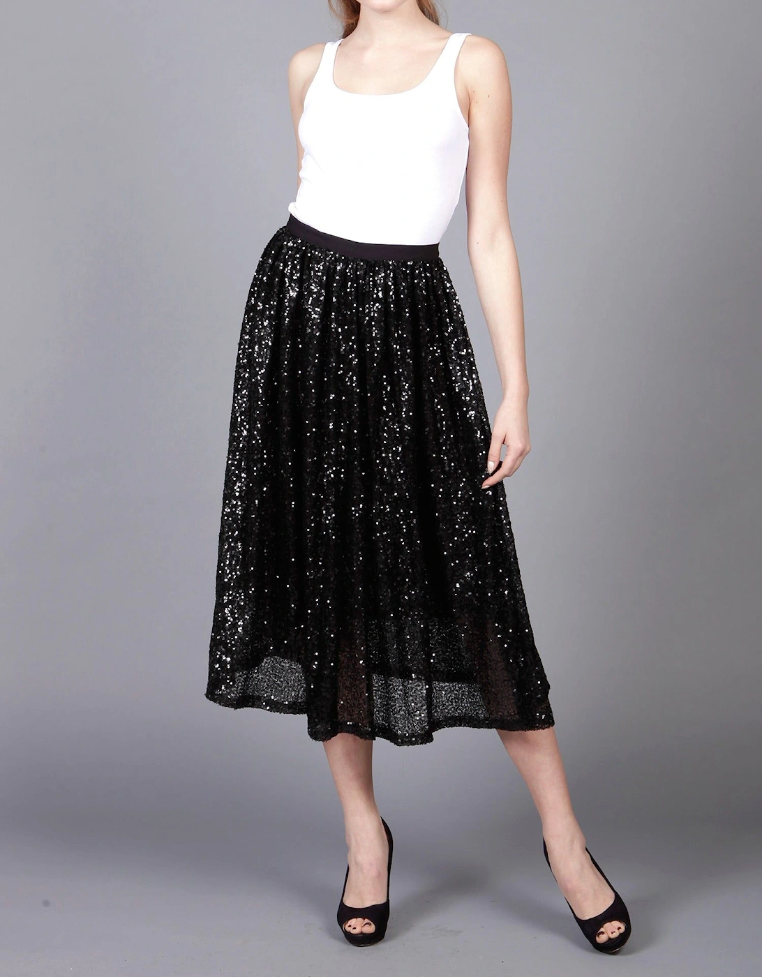 Elegant Black Sequin A-Line Skirt, 2 of 1