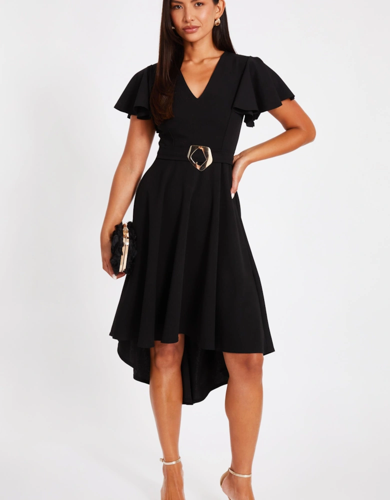 Black Dip Hem Midi Dress