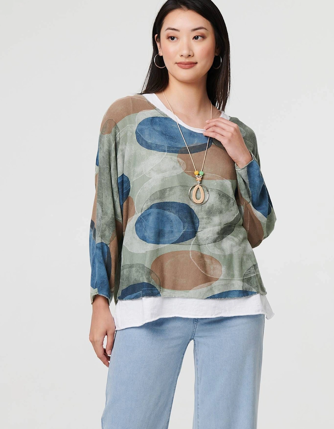 Polka Dot Long Sleeve Top with Necklace, 2 of 1