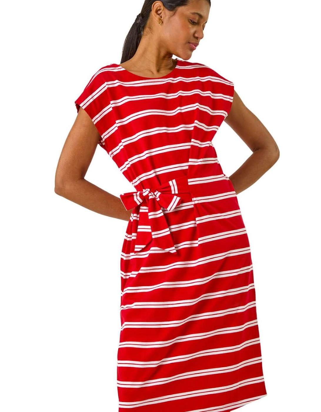 Stripe Tie Side Stretch Midi Dress, 2 of 1