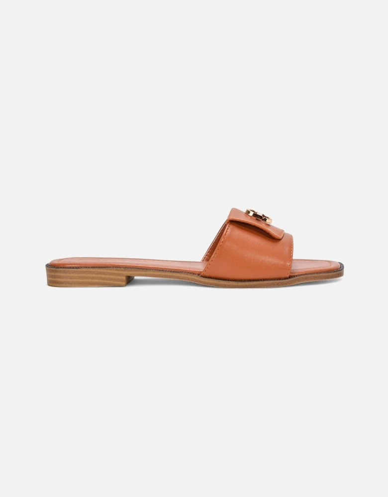 'Leigh' Open Toe Foldover Buckle Slip On Flat Slider Mules