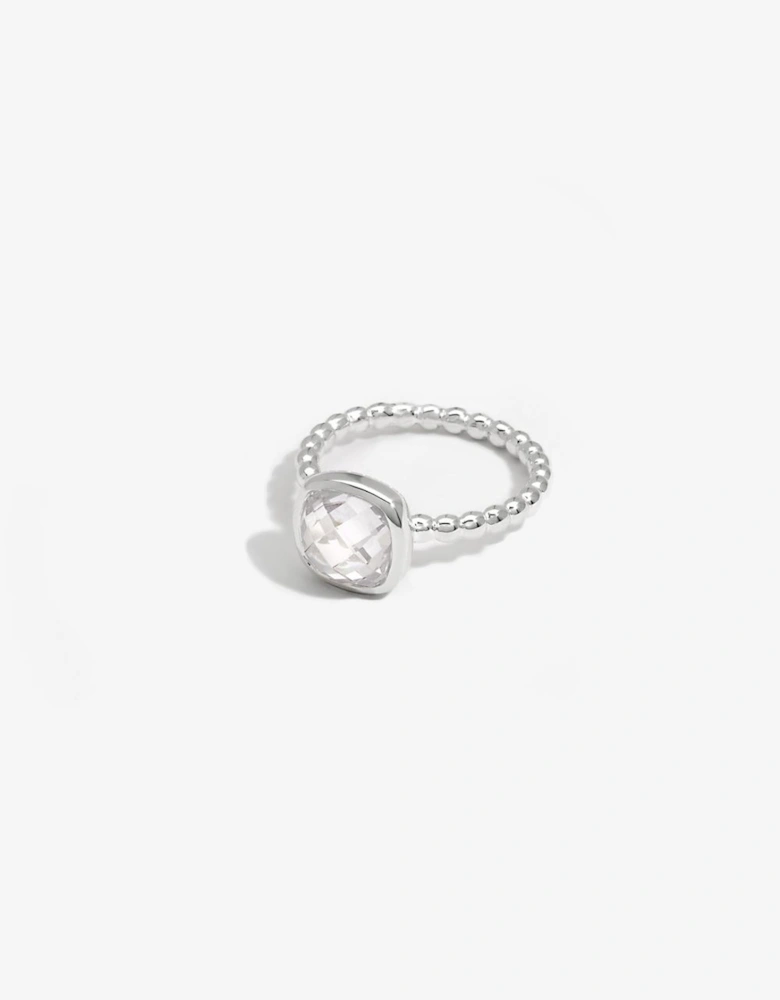 Sterling Silver 925 Beaded Polished And Cubic Zirconia Centre Ring