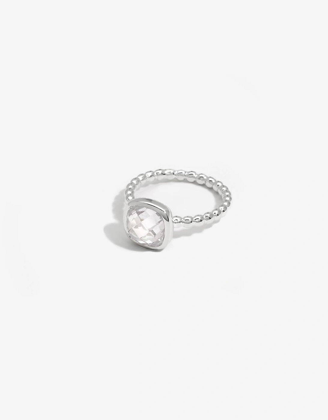Sterling Silver 925 Beaded Polished And Cubic Zirconia Centre Ring, 2 of 1