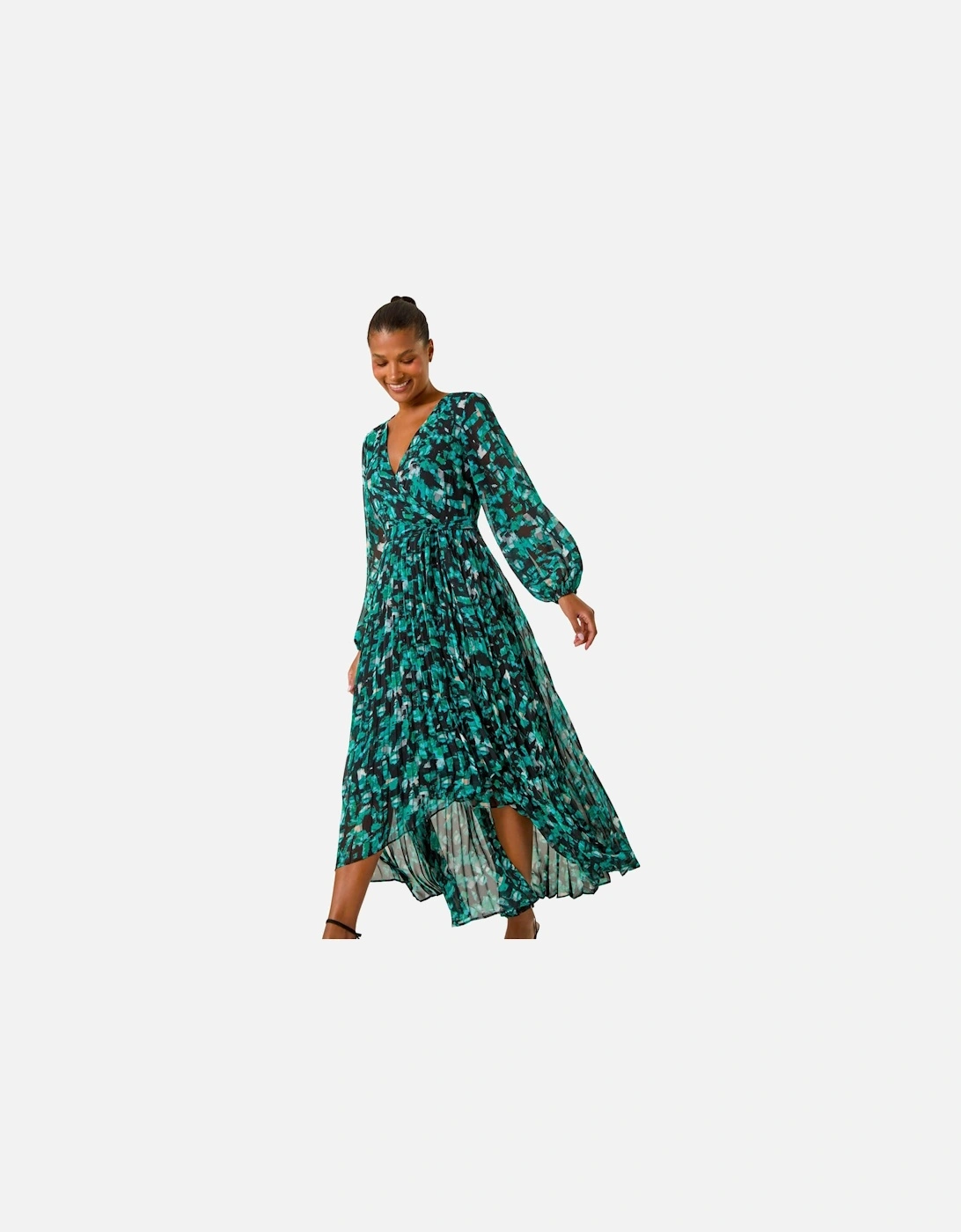 Abstract Print Wrap Front Pleated Maxi Dress, 2 of 1