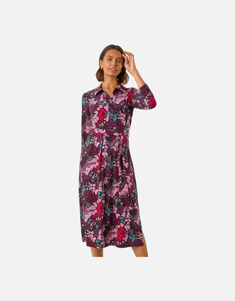 Abstract Buttoned Shirt Midi Dress