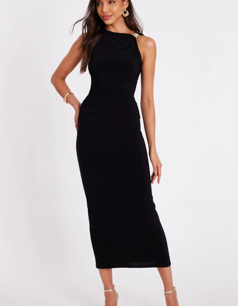 Black Buckle Midaxi Dress