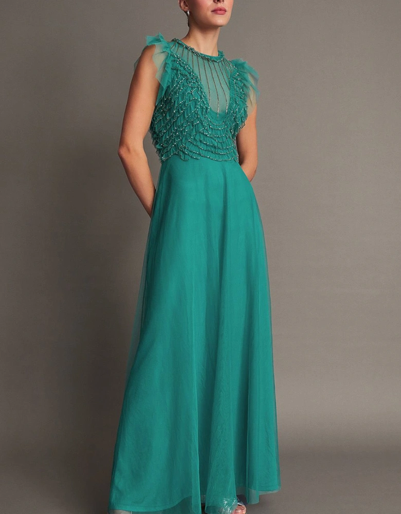 Irina Hand-Embellished Maxi Dress Green