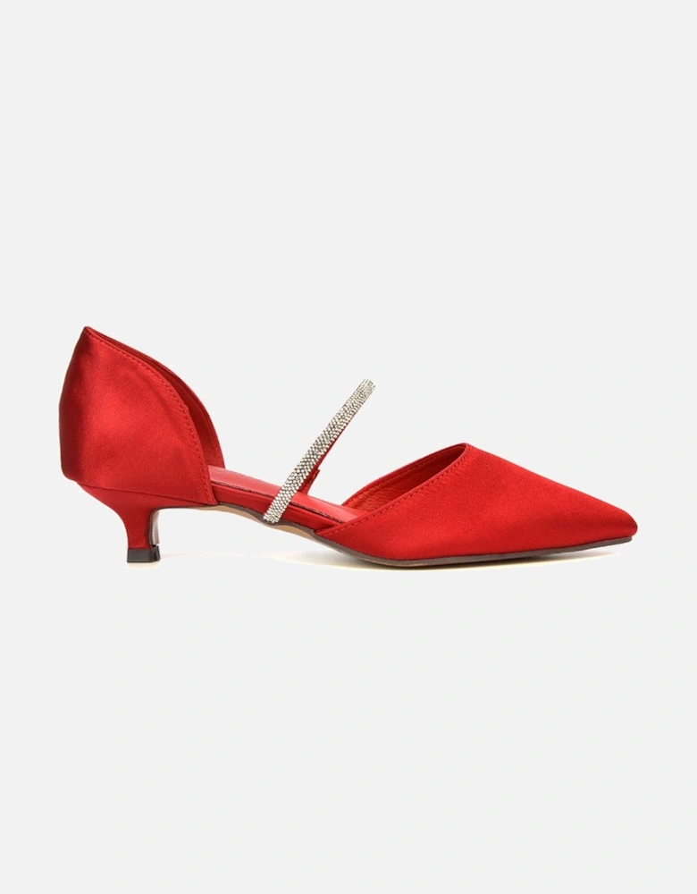 'Laura' Diamante Strap Kitten Heel Pointed Toe Court Shoes