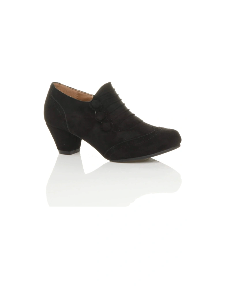 Mid Cuban Heel Brogue Button Faux Suede Ankle Boots