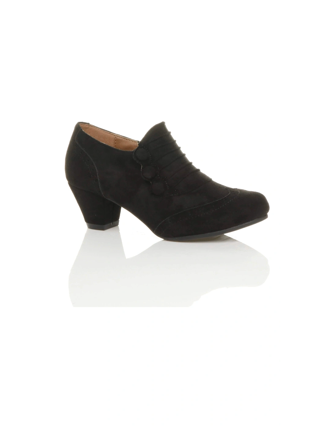 Mid Cuban Heel Brogue Button Faux Suede Ankle Boots, 2 of 1