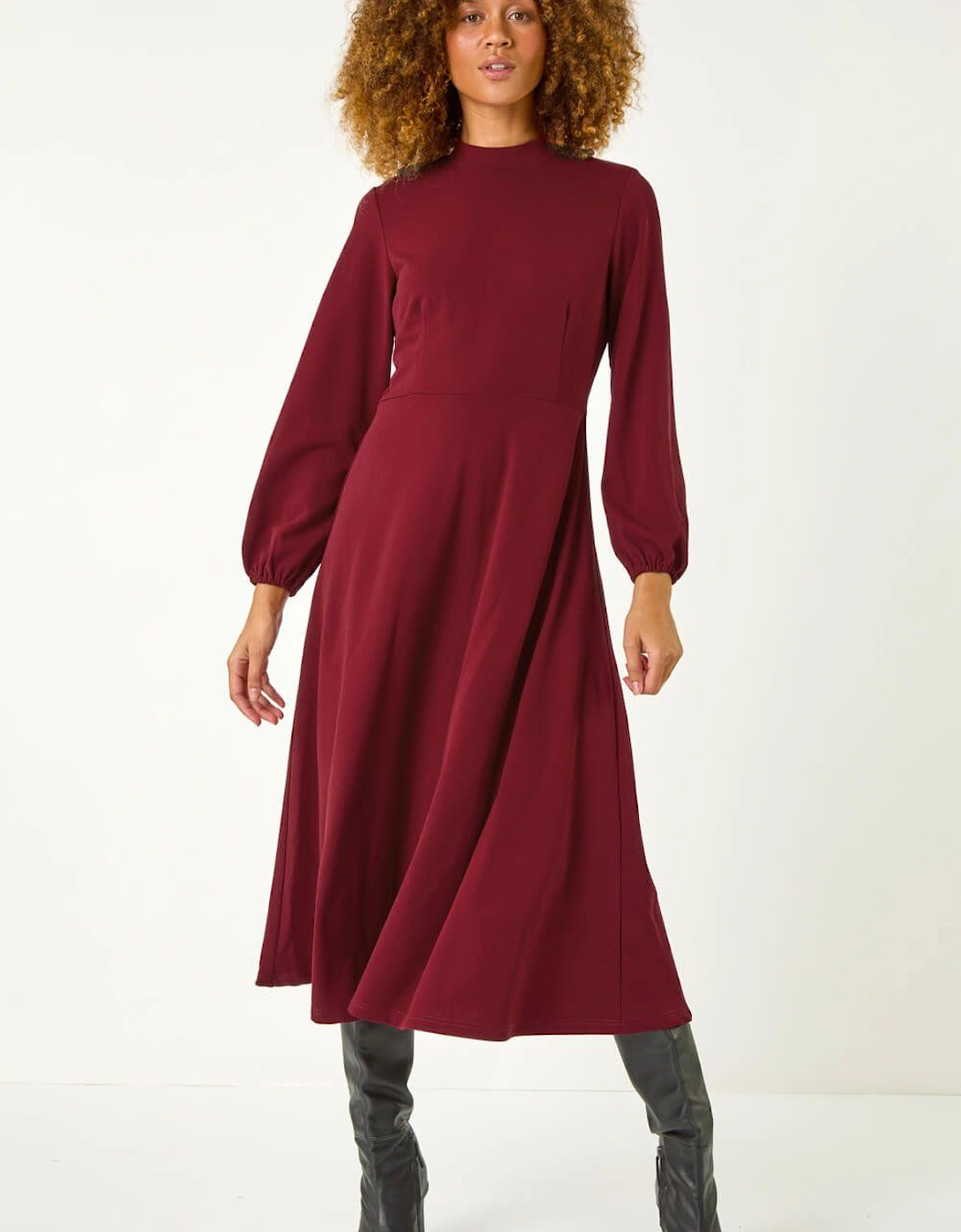 High Neck Fit & Flare Stretch Dress, 2 of 1