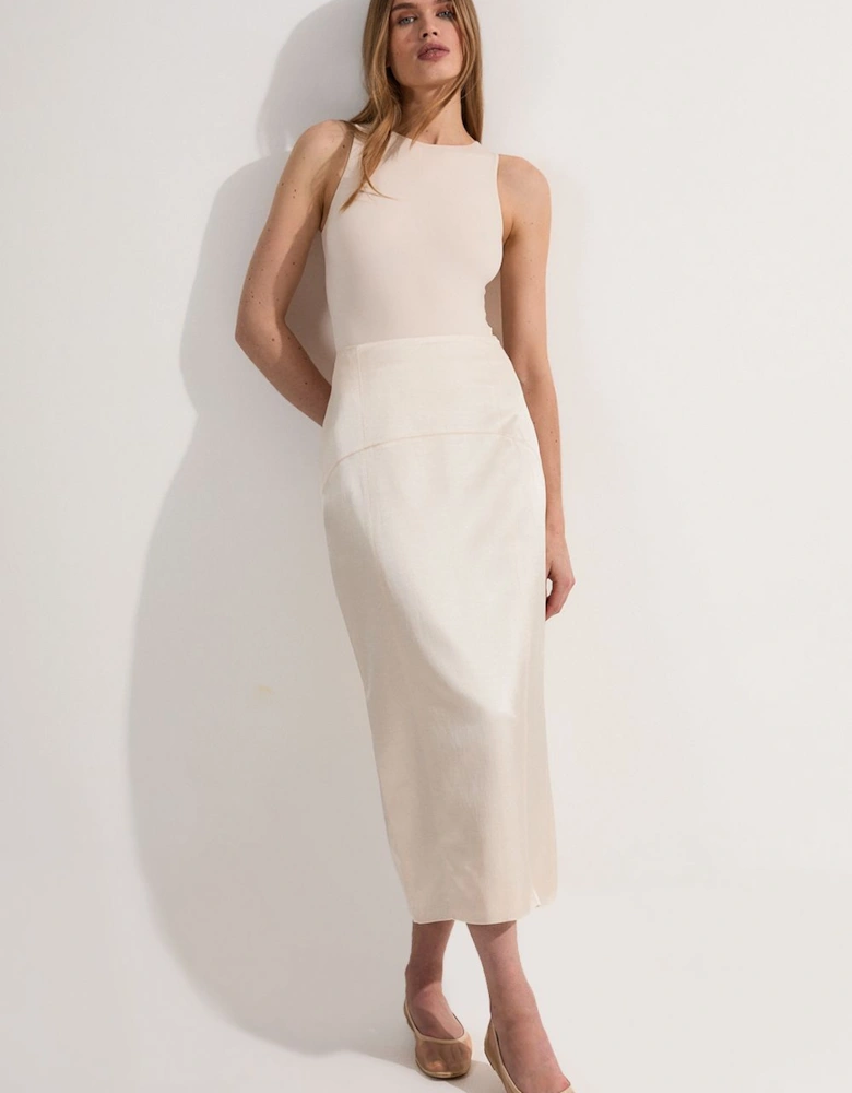 Premium Viscose Linen Tailored Column Midi Skirt