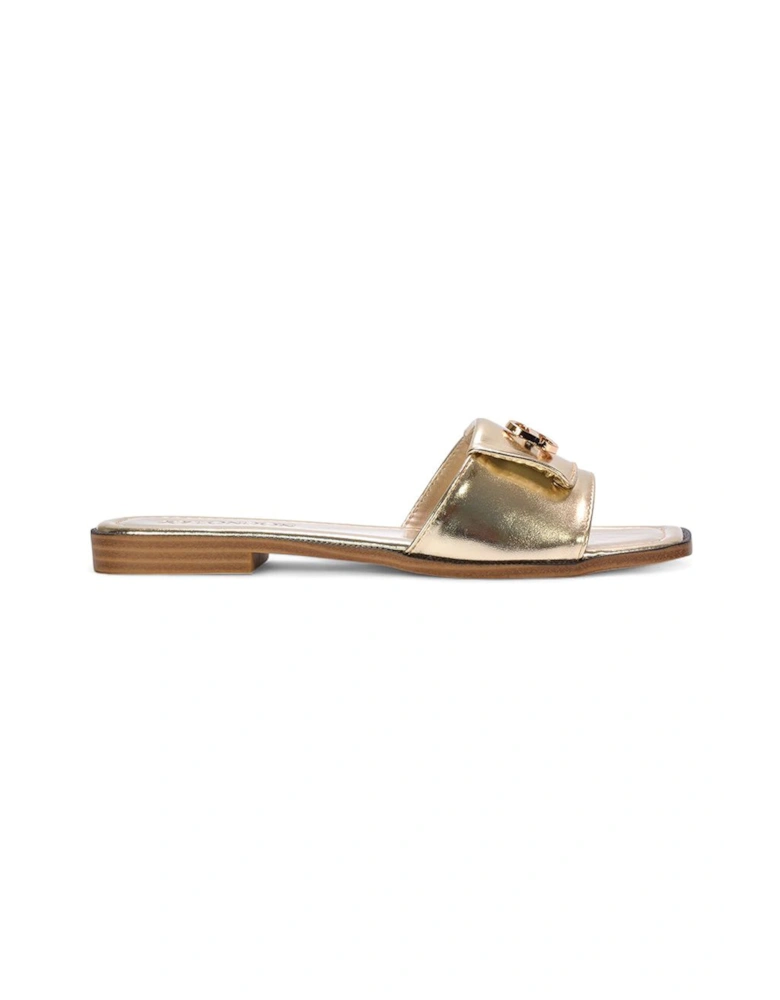 'Leigh' Open Toe Foldover Buckle Slip On Flat Slider Mules