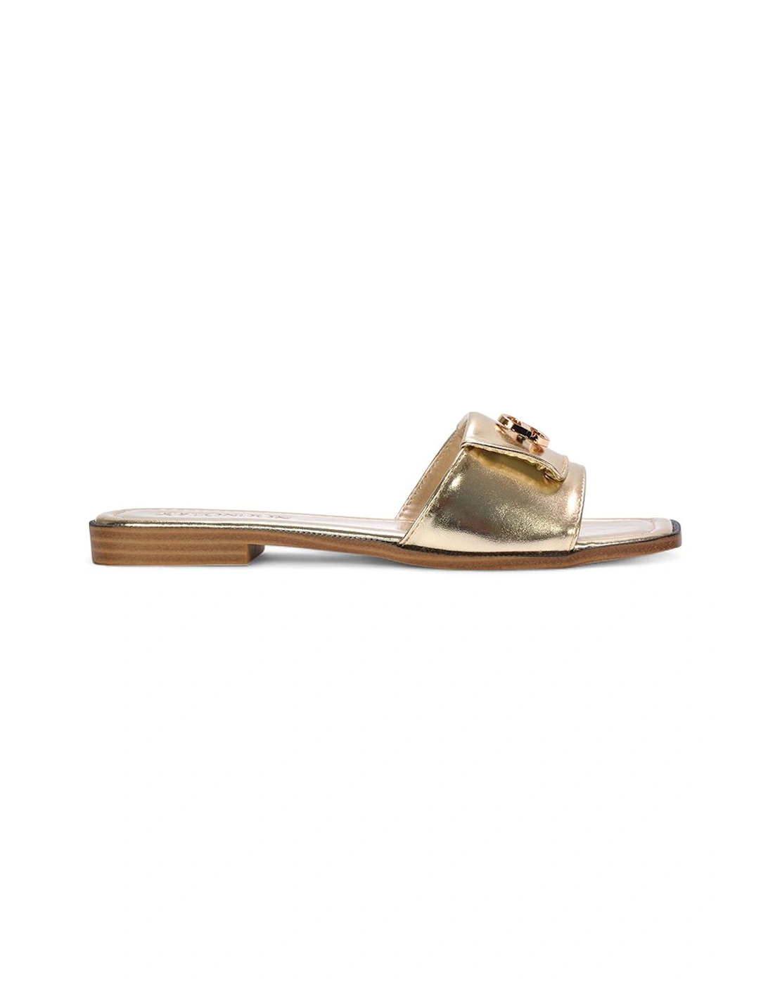 'Leigh' Open Toe Foldover Buckle Slip On Flat Slider Mules, 2 of 1