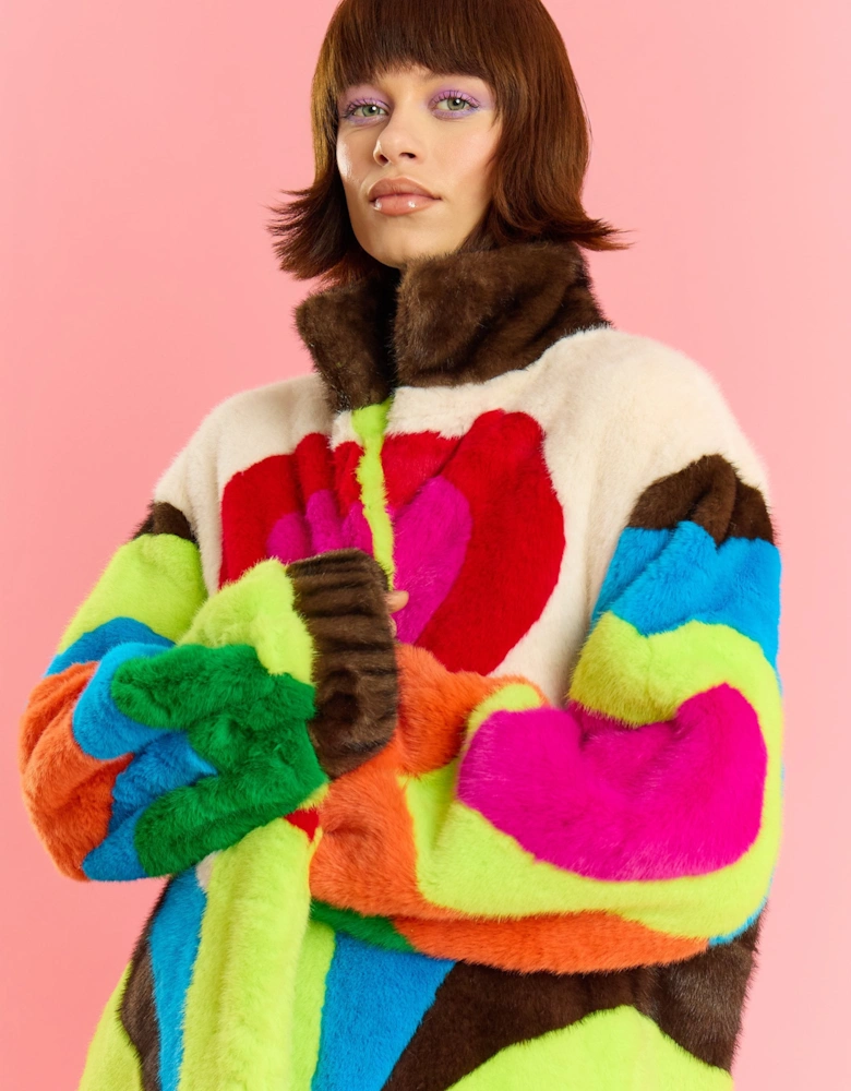 Hand Painted Faux Fur Maxi Coat