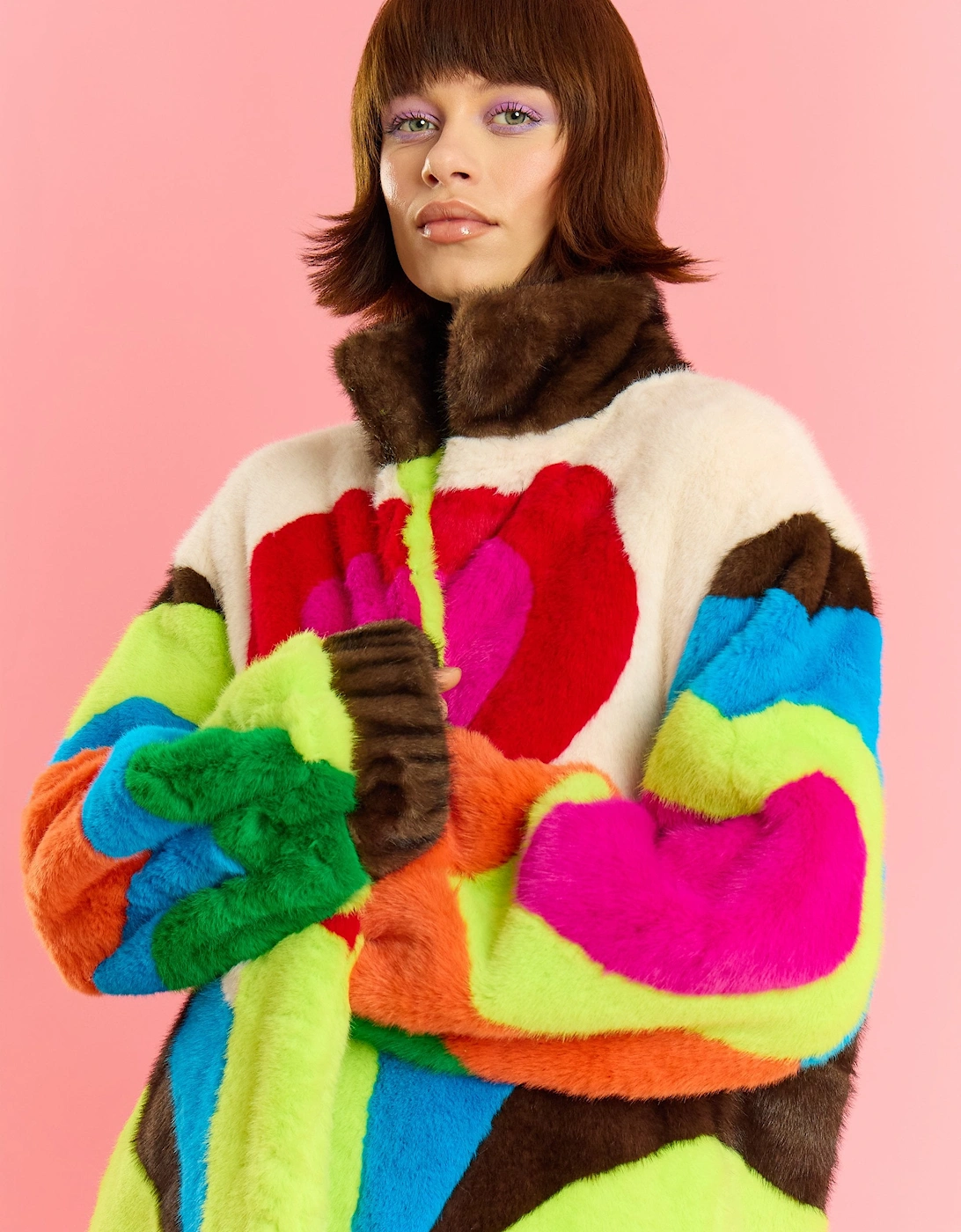Hand Painted Faux Fur Maxi Coat