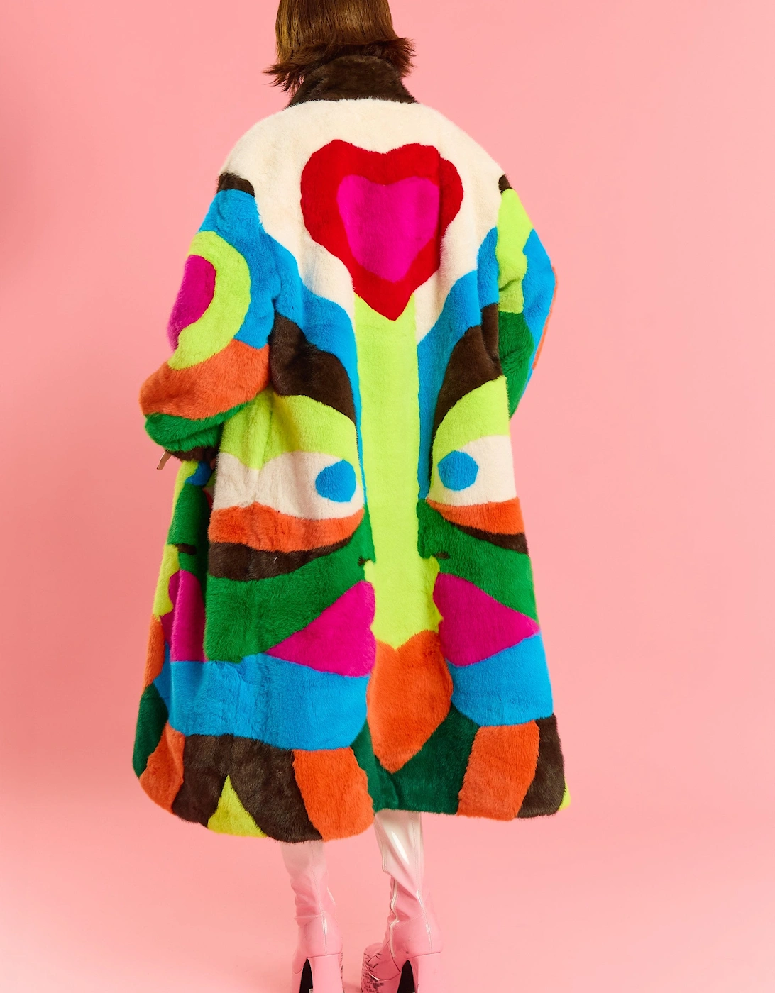 Hand Painted Faux Fur Maxi Coat