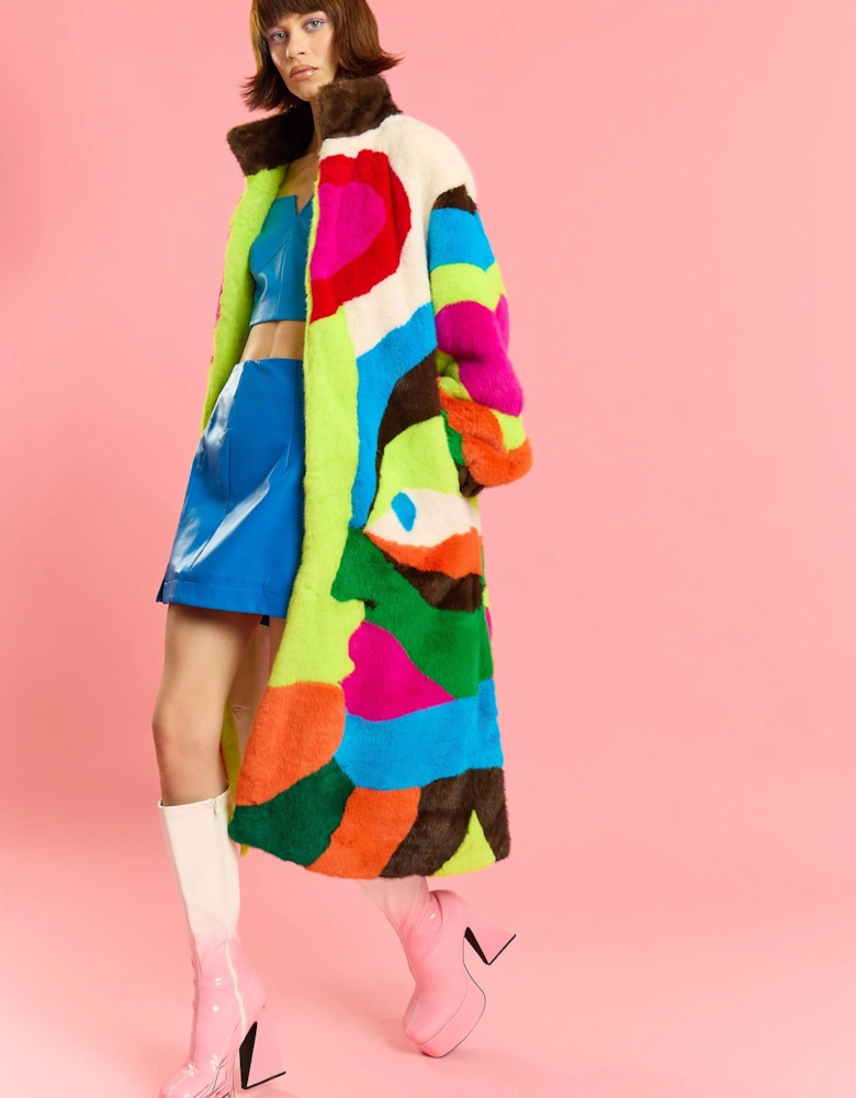 Hand Painted Faux Fur Maxi Coat