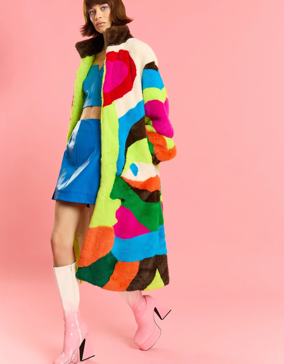 Hand Painted Faux Fur Maxi Coat
