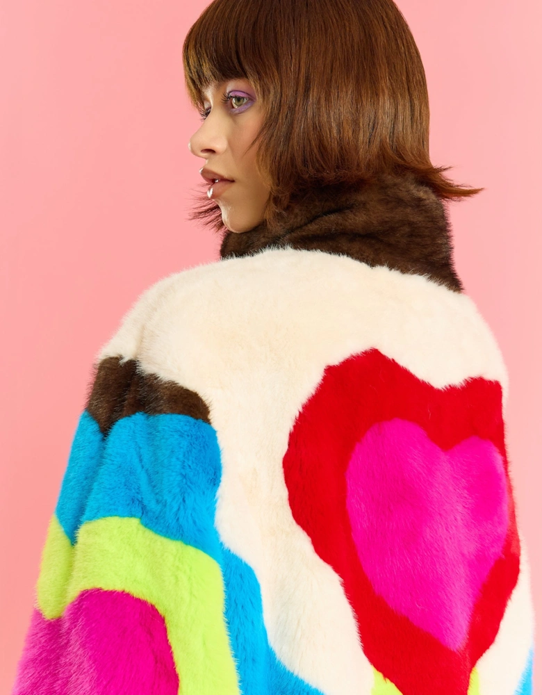 Hand Painted Faux Fur Maxi Coat
