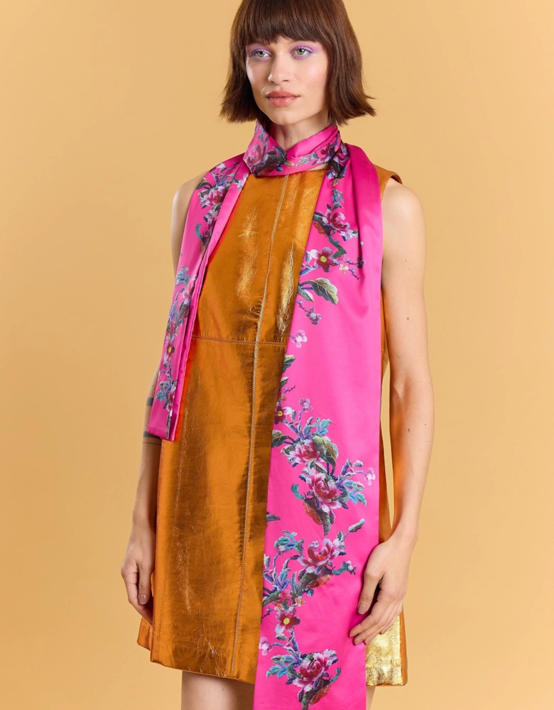 Hot Pink Silk Pink Blend Floral Long Scarf
