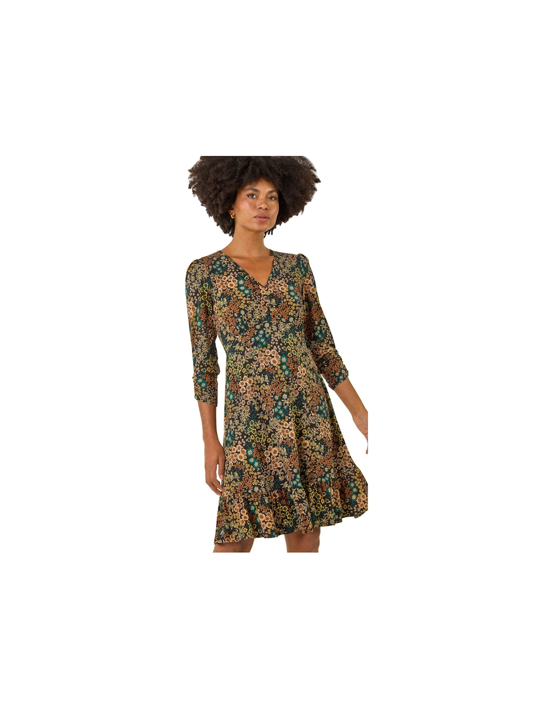 Floral Print V-Neck Stretch Dress, 2 of 1