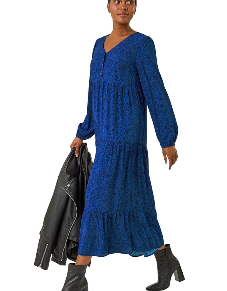 Spot Button Detail Smock Midi Dress