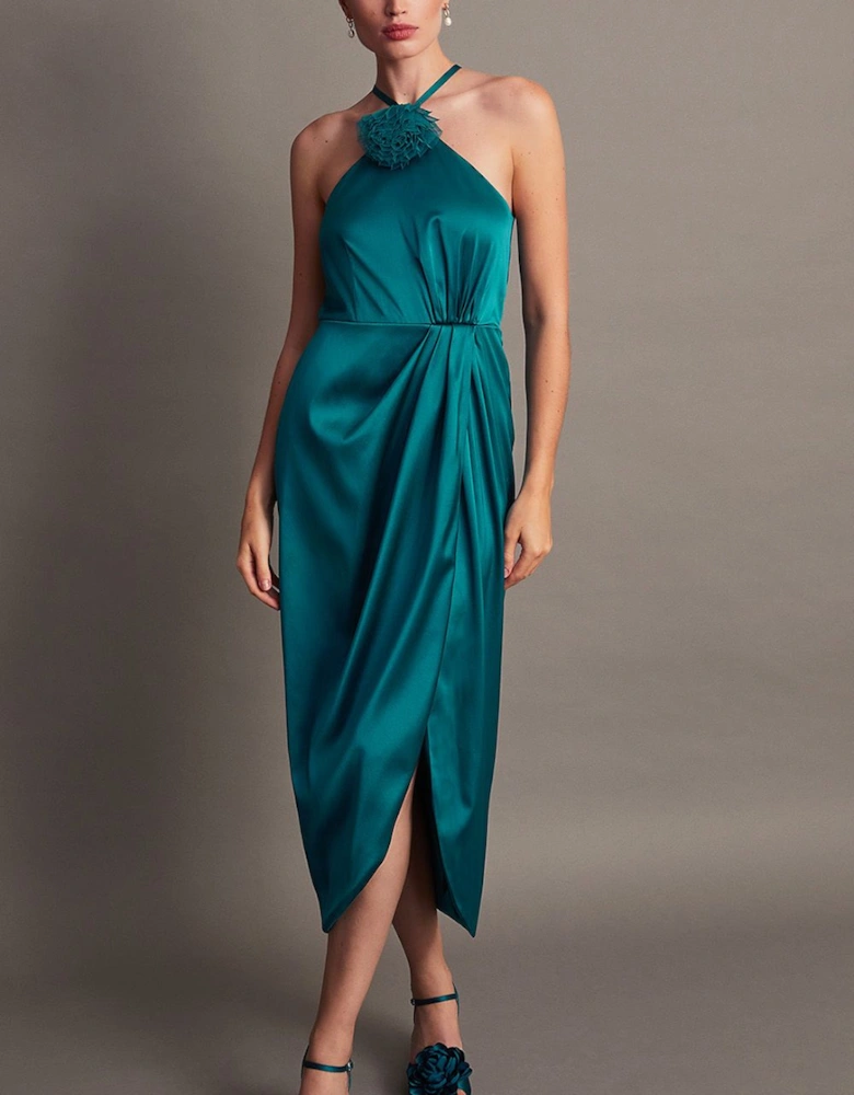 Sabrina Corsage Halterneck Dress Teal