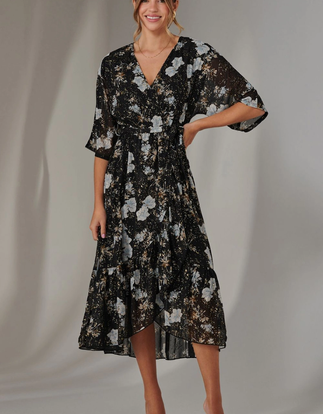 Rita Ruffle Hem Chiffon Midi Dress, 2 of 1