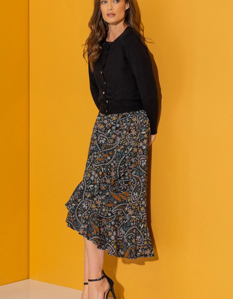 Paisley Print Textured Midi Skirt
