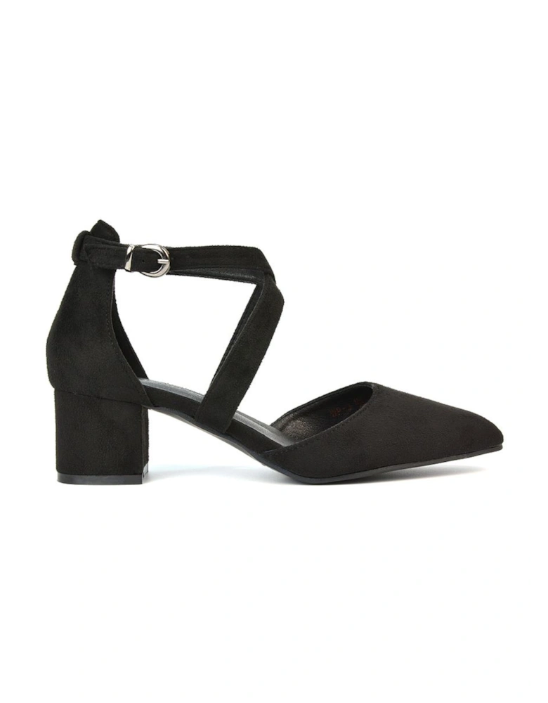 'Cynthia' Pointed Toe Ankle Strap Mid Block Heel Court Shoes