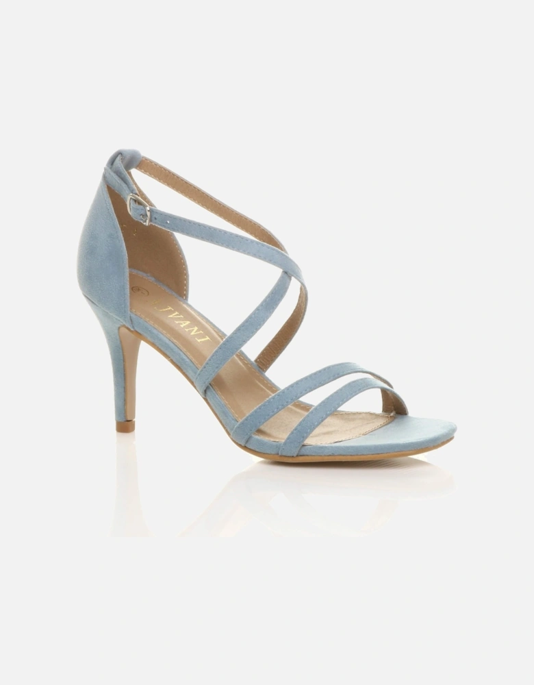 High  Heel Crossed Straps Buckle Faux Suede Heeled Sandals