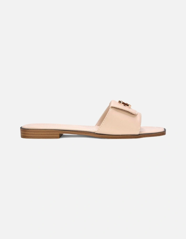 'Leigh' Open Toe Foldover Buckle Slip On Flat Slider Mules