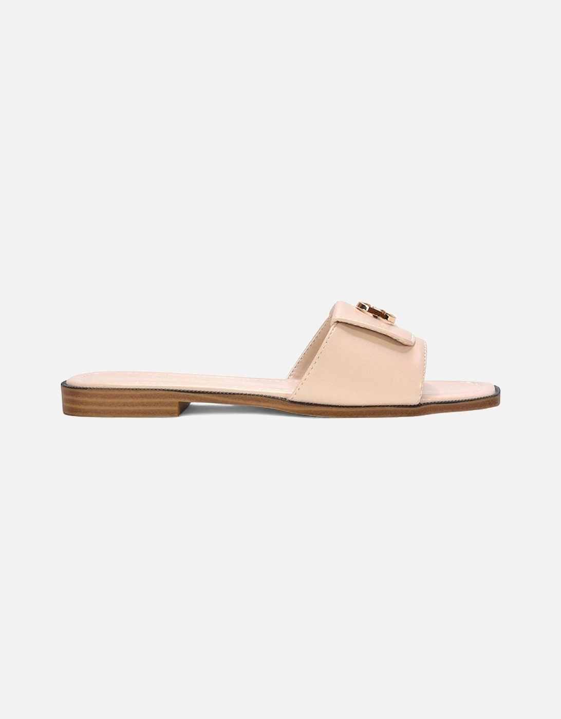 'Leigh' Open Toe Foldover Buckle Slip On Flat Slider Mules, 2 of 1