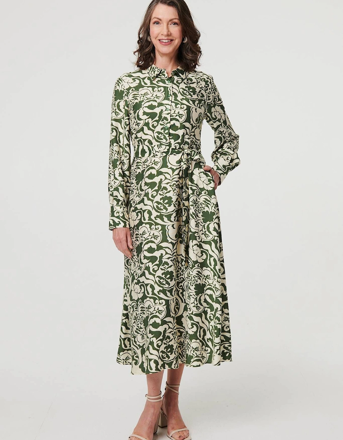 Printed Long Sleeve Shirt Midi Dress, 2 of 1