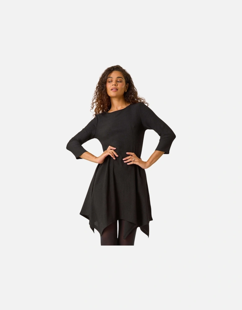 Asymmetric Textured Pleat Stretch Dress
