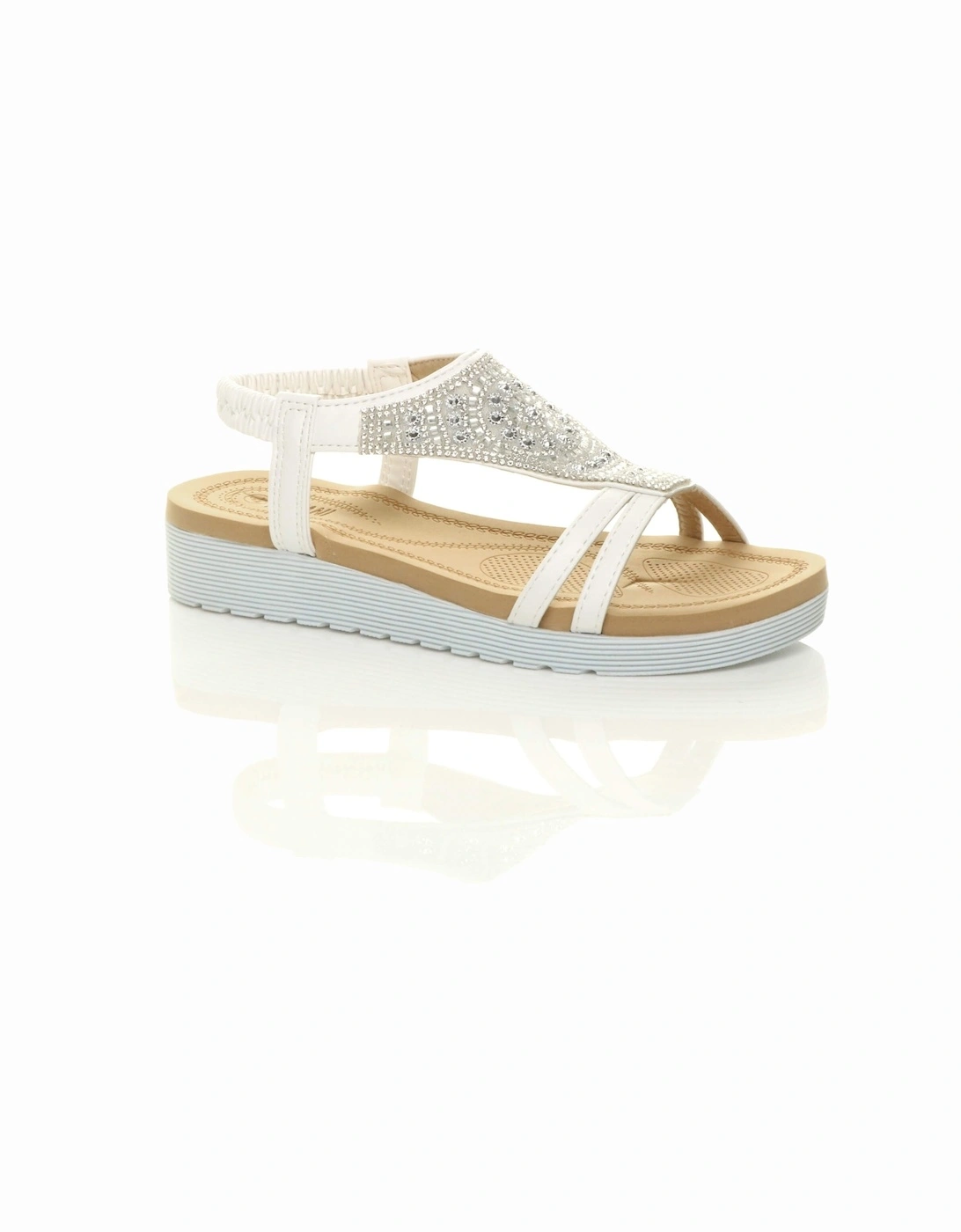 Low Wedge Heel Diamante T-Bar Slingback Sandals  Flatforms, 2 of 1